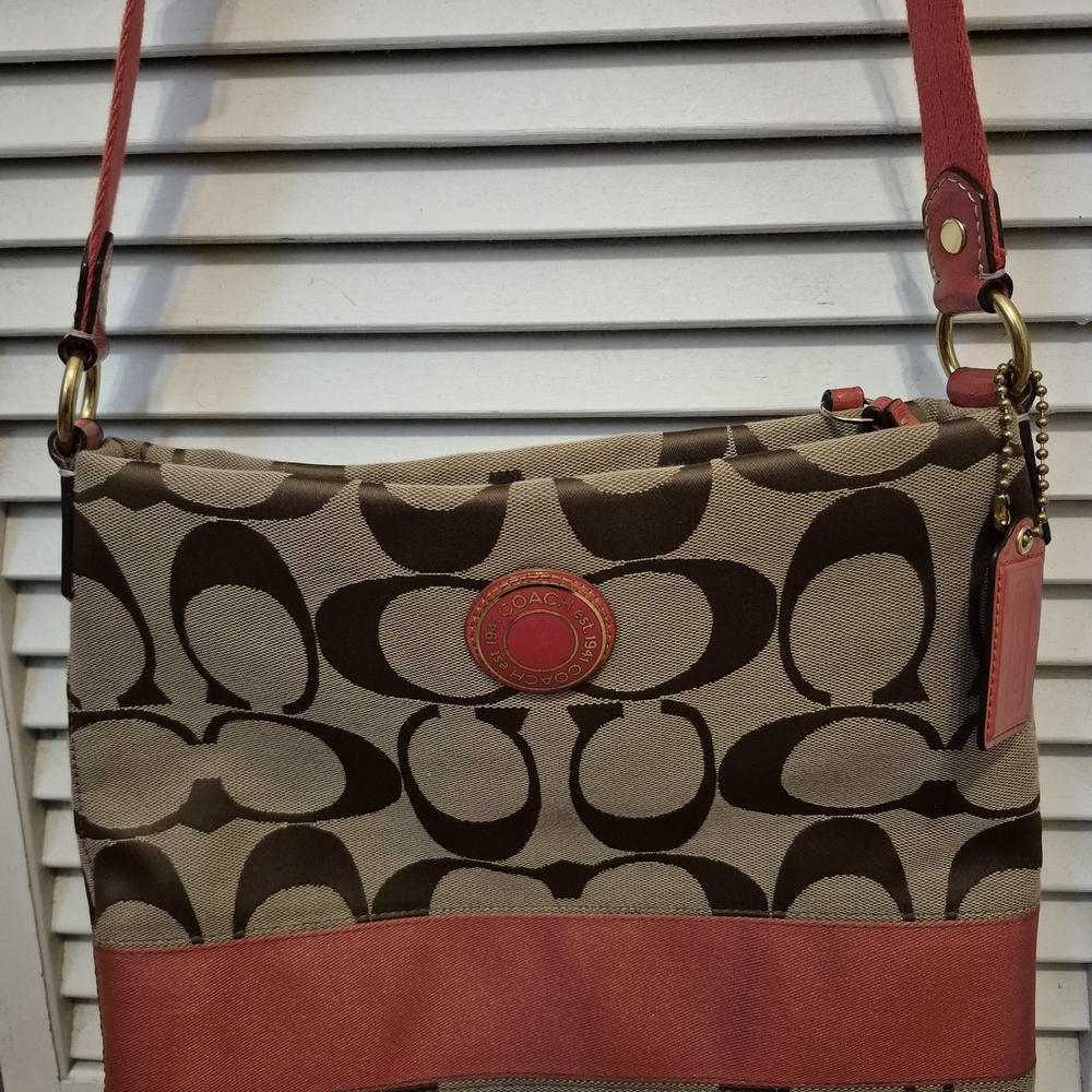Coach Signature Crossbody Bag in Brown and Red